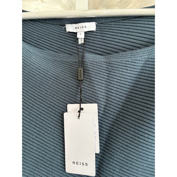 REISS LARA DRAPE KNITTED BODYCON TEAL SIZE L NWT - Picture 5 of 5